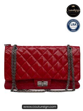 Chanel Red Patent Leather Quilted Flap Bag